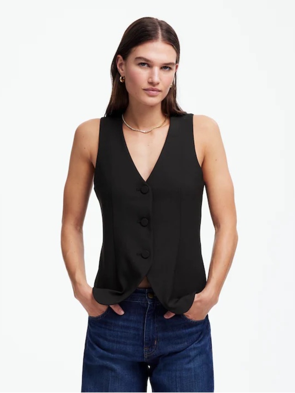 Madewell - V-Neck Button Front Vest Top - Black - 14